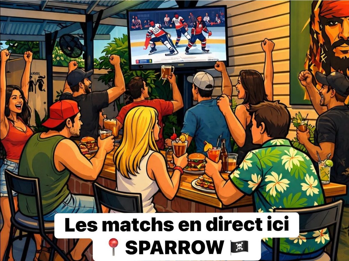 Cartoon of fans cheering a hockey game at Sparrow